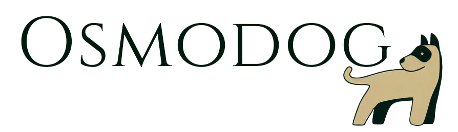 Logo de l'entreprise Osmodog, texte et dessin d'un chien.