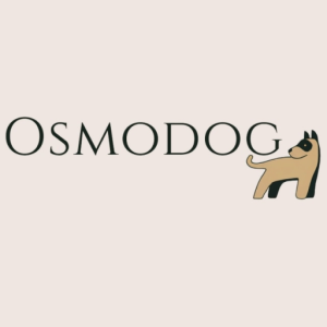 Logo Osmodog, texte et dessin d'un chien.
